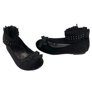 Paris Blues Black Velour Ankle Strap Ballet Flats Little Girls Size 10